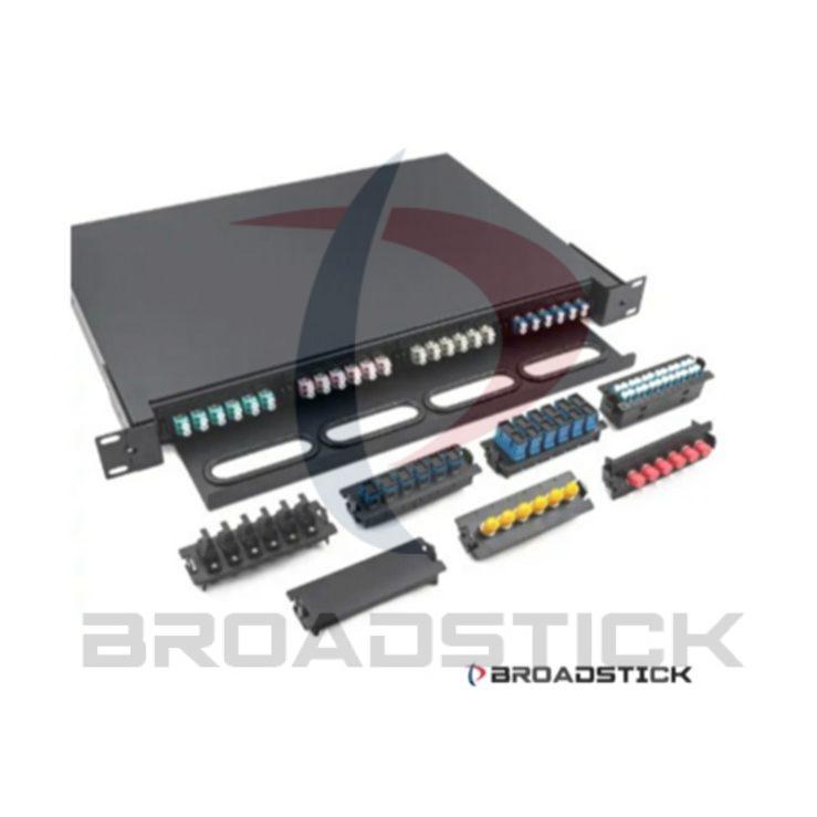 ODF Fiber Optic Enclosure, 1U RACK loaded for 48 fibers with 4 SC/APC FAPs (includes pigtails and heat shrink tubes)